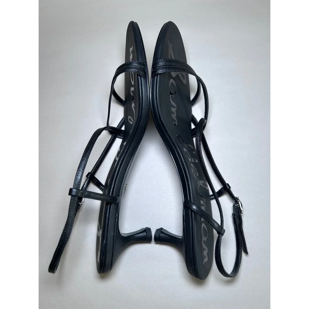 Sam Edelman Cora Black Leather Strappy Kitten Heel Slingback Sandals Size 8.5M